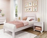 Modern Farmhouse Twin Bed, Bed Frame With Headboard For Kids, Plank, Whi... - $344.99