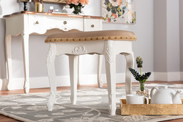 Aniceta Country Sand Velvet Fabric Upholstered White-Vanity Ottoman - $1,877.10 MXN