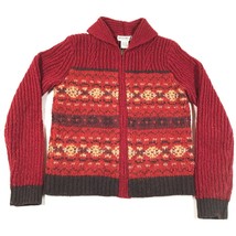 Eddie Bauer Maglione Cardigan Donna XS Rosso Fair Isle Lana Mohair Completo Zip - £25.12 GBP