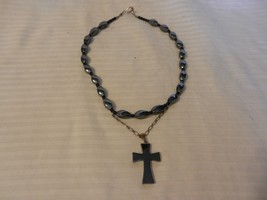Women&#39;s Polished Stone Necklace with Polished Stone Cross Gray &amp; Black - £31.32 GBP