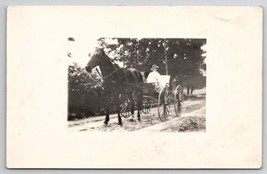 RPPC Woman Showing off Horse Drawn Buggy Masked Real Photo Postcard R22 - £7.94 GBP