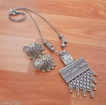 Indian Women Silver Oxidized Necklace Set Bohemian Fashion Jewelry Weeding Gift - £24.23 GBP