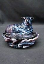 Vintage Lamb on Nest Basket Purple Swirl Slag LG Wright Westmoreland Glass Rare  - $74.79