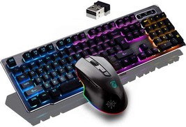 Suspended Keycap Mechanical Feel Backlit Gaming Keyboard Mouse Set-Wireless 2.4G - £52.03 GBP