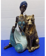 NEW Exotic Black African Beauty Queen &amp; Cheetah Statue Figurine Panther - $55.74