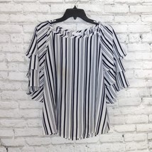 Charter Club Top Womens Medium White Striped 3/4 Tiered Flared Sleeve Blouse - £15.98 GBP