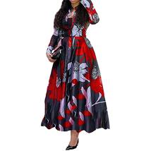Women&#39;s African Floral Print Long Dress Ankara V-neck A-line Sexy Robe For Party - £30.65 GBP