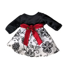 Dollie &amp; Me Doll Dress Black White Flowers Red Bow Red Rose Fits 18&quot; Doll - £24.52 GBP