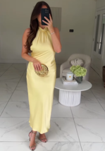 ZARA BNWT 2025. LIGHT YELLOW BUTTER HALTER SATIN DRESS BOW. 8271/399/306 - $1,756.57 MXN