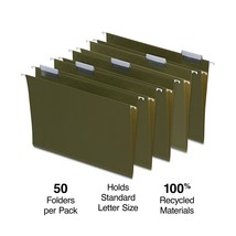 Staples Hanging File Folder 5-Tab Letter Size Standard Green 100/Carton - £44.20 GBP