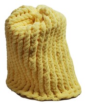 Cable Knitted Winter Hat Yellow Handmade Soft Warm Head Cover Small 8.5”... - $15.15