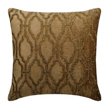 Designer 16&quot;x16&quot; Lattice Trellis Beaded Gold Velvet Pillow Cover-Stralight Gold - £28.63 GBP+