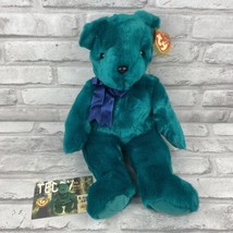 TY Beanie Buddies Teddy Bear 2000 Plush Teal 14 inch With Official Tradi... - $15.95