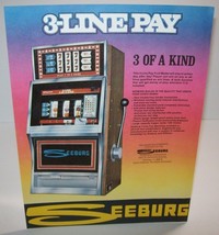 Seeburg 3 Line Pay Three Reel Slot Machine FLYER Original Vintage Artwor... - $28.03