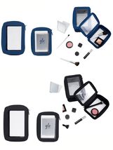 Viral Glo Tech Toiletry 3 Piece Set, Cosmetic Bag Duo+Mirror Black/Blue ... - $24.95