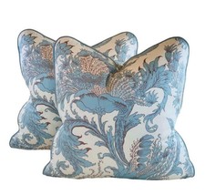 PR Pillow Covers 20&quot; Designer Vicki Payne Free Spirit Aqua Ivory Gray Floral - £50.23 GBP