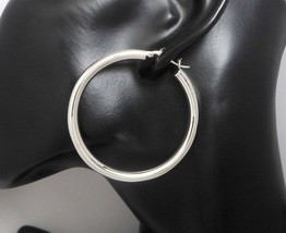 Silver Round Hoop Earrings, 925 Sterling Silver, Closed Circle Earring Size 50mm - $96.00