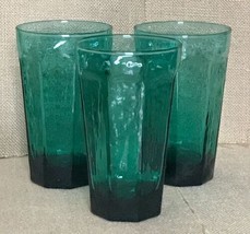 Old Fashioned Paneled Emerald Green Tall Drinking Glass Set Of 3 - £18.61 GBP