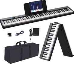 Folding Piano Keyboard 88 Key, Full Size Semi-Weighted Foldable Piano, Black - £184.04 GBP