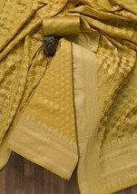 salwar suit salwar kameez banarasi yellow fabric with dupatta unstiched - £110.64 GBP