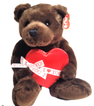 Teddy Bear 13&quot; Brown Plush Valentine Red Satin Candy Box I Love You TY Classic - £12.75 GBP