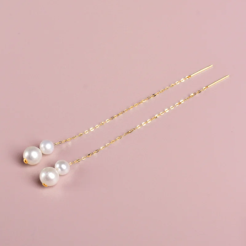 PureGold Earrings Long Natural Freshwater pearl white 4.5-5/6-6.5AU750 Brand Jew - £53.79 GBP