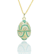 Keren Kopal Gold &amp; Light Blue Egg Pendant Necklace with flower decorted ... - $815.32 MXN
