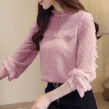 2020 Spring New  Korea Edition Women Tops Solid Long Sleeve Chiffon Blouse Ruffl - £111.93 GBP