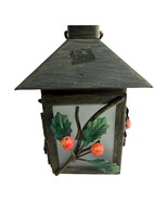 Vintage Holiday Lantern with Holly &amp; Berry Accents – Metal &amp; Frosted Glass - $31.78 CAD