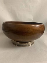 Vintage Wood Serving Bowl, Decorative Wood Bowl, on Molded Silver Base, Salad... - £35.52 GBP