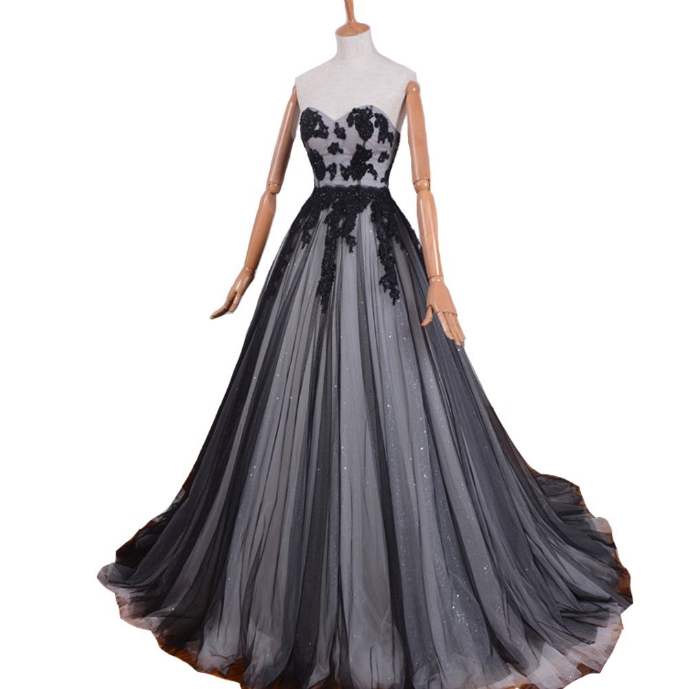 Kivary Gothic Black and Ivory Sweetheart A Line Long Corset Sweetheart Prom Even