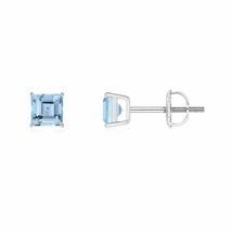 ANGARA Natural Aquamarine Square Solitaire Stud Earrings in 14K Gold (4MM) - £458.87 GBP