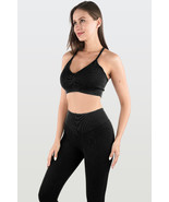 Black Seamless Ribbed Spaghetti Straps Bra Leggings Sports Set - $2,900.70 MXN