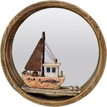 Wooden Beach Wall Hanging Circle Mirror Decor Nautical Wood Boat hanging decor - £21.58 GBP