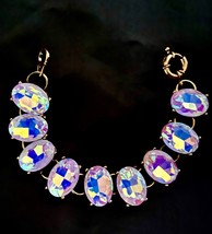 7/8” Iridescent Pinkish Aurora Borealis Crystals Chain Fashion Bracelet - £16.70 GBP