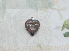 Vintage Sterling silver enameled puffy heart charm-PLUM pansy - £21.53 GBP
