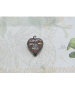 Vintage Sterling silver enameled puffy heart charm-PLUM pansy - $27.00