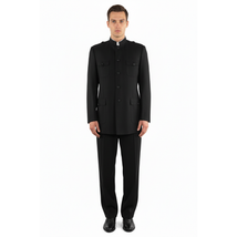 Men Apollo King Banded Collarless suit Mandarin Military Style 5 button K1 Black image 7