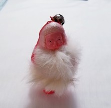 Vtg Hard Plastic Real Fur Trim Santa Figurine Shaker Ornament With Jingle Bell - £9.79 GBP