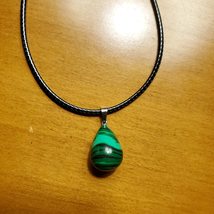 Malachite Pendant Necklace, green polished stone crystal jewelry image 4