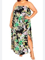 City Chic Women&#39;s Samira Tropical Leaf Strapless Dress Black Floral Maxi... - $46.74