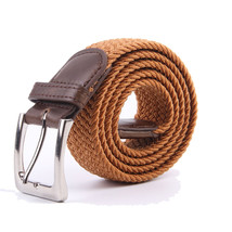 Brown Braided Belts Canvas Elastic Fabric Woven Stretch  - £14.93 GBP