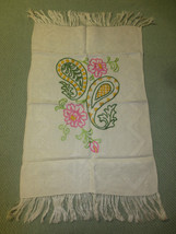 Embroidered PAISLEY  FLORAL DESIGN on Woven, Fringed RUNNER - 15.5&quot; x 27&quot; - $12.00
