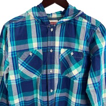 Levis Plaid Button Up Hooded Shirt Long Sleeve Size Large / 12-13 Years - £8.69 GBP
