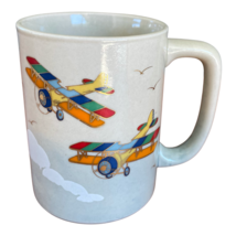 Vintage Otagiri Rainbow Colored Embossed Biplanes Coffee Mug - £15.81 GBP