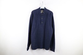 Vintage 90s LL Bean Mens Large Blank Chunky Lambswool Knit Henley Sweater Blue - £44.57 GBP