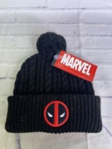 Marvel Comics Deadpool Logo Thick Knit Cuff Pom Beanie Hat Cap Adult One Size - £19.38 GBP