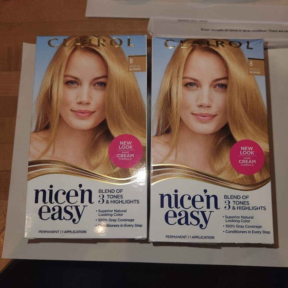 Lot of 2 Clairol Nice 'n Easy Permanent Hair Color #8 Medium Blonde Hair Dye - £15.85 GBP