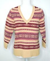 Gap LambsWool Pullover Sweater Pink Burgundy Dark Tan Snowflake Print Sz... - £26.18 GBP