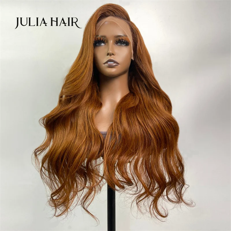 Julia Ginger Spice Brown Human Hair Wig Brazilian Body Wave 13x4 Lace Frontal - £173.45 GBP+